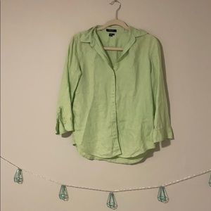 Green Oxford button up shirt.